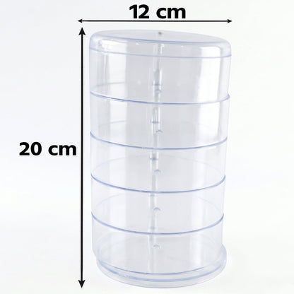 5 Layer Rotating Jewelry Storage Box Transparent Organizer for Rings Earrings Necklaces Bracelets and Watches (1 Pc)