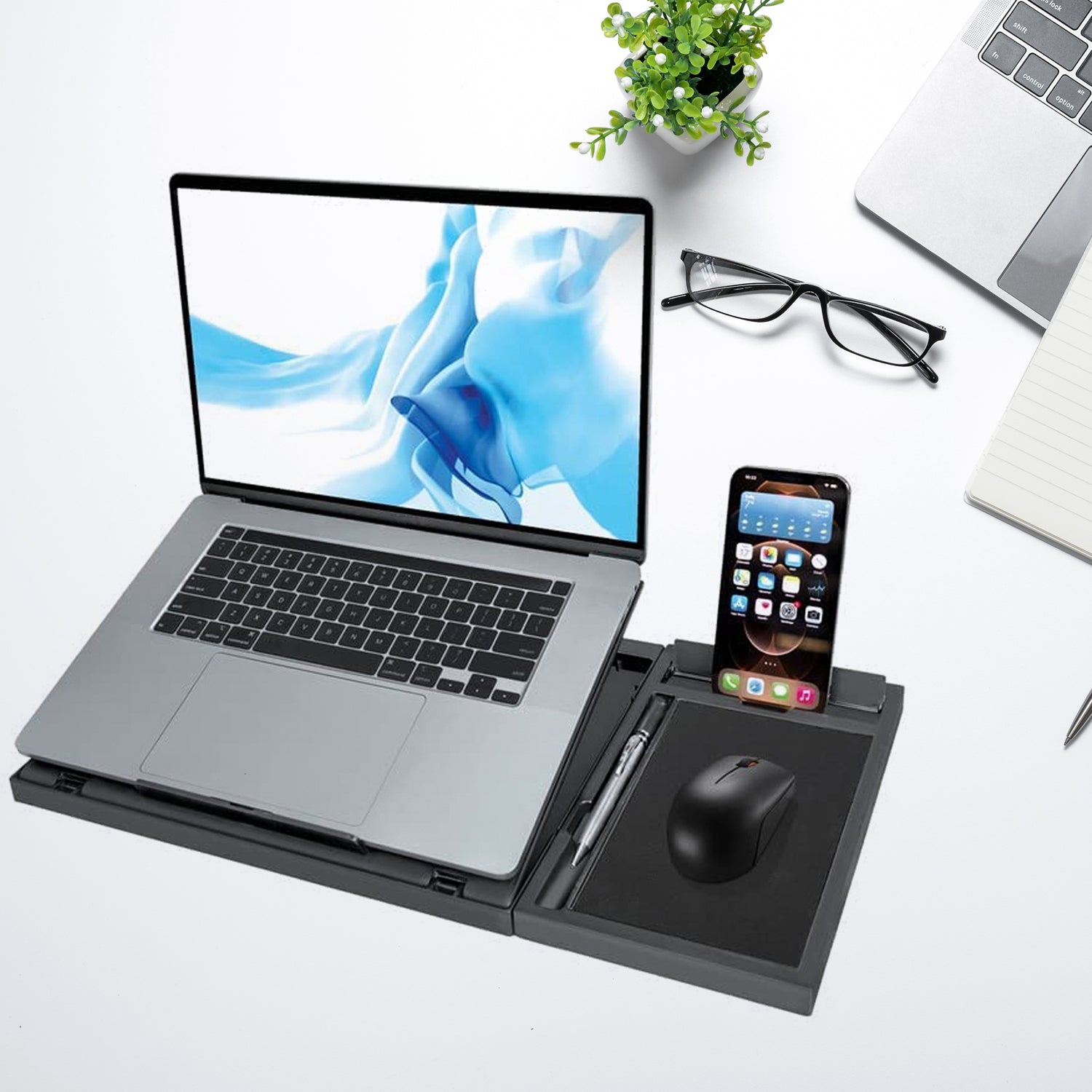 Portable Foldable Laptop Stand with Free Phone Stand – Adjustable Ergonomic Laptop and Tablet Stand for MacBook, Notebook, Tablet and Books