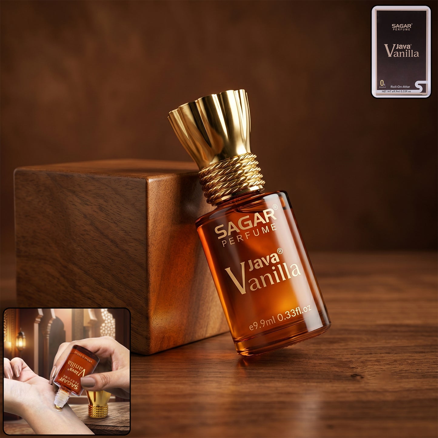 Sagar Java Vanilla Roll On Attar, Alcohol Free Long Lasting Vanilla Perfume Oil for Men and Women, 9.9 ml