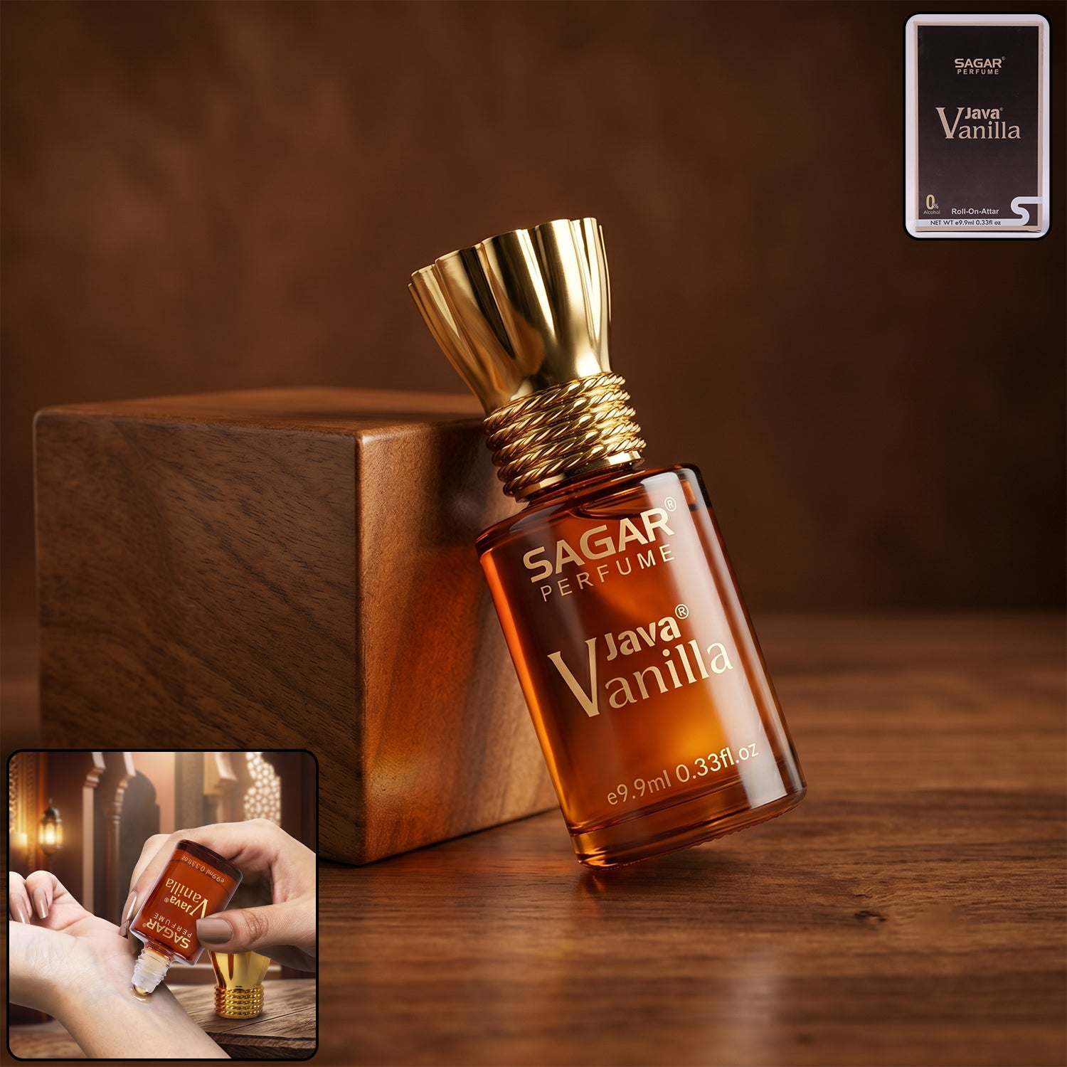 Sagar Java Vanilla Roll On Attar, Alcohol Free Long Lasting Vanilla Perfume Oil for Men and Women, 9.9 ml