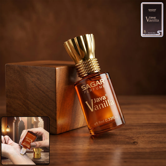 Sagar Java Vanilla Roll On Attar, Alcohol Free Long Lasting Vanilla Perfume Oil for Men and Women, 9.9 ml