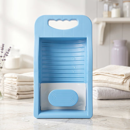 Portable Plastic Mini Washing Board with Soap Holder, Anti-Slip Handheld Laundry Scrub Board for Socks, Underwear, Baby Clothes and Delicate Garments (1 Pc)