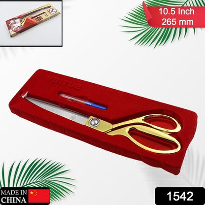 Stainless Steel Tailoring Scissor with Golden Handle Heavy Duty Fabric Cutting Shears for Tailoring Sewing Craft Leather and Professional Use (1 Pc)