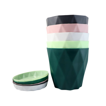 Diamond Design Plastic Flower Pot Set with Drain Tray – Decorative Multipurpose Plant Pots for Indoor and Outdoor Gardening (5 Pc Set)