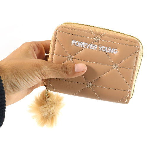 Stylish Kids Wallet with Soft Fur Zip Puller – Compact Zip Closure Purse for Girls, Daily Use, School & Gift Accessories (Forever Young Design) (1 Pc)