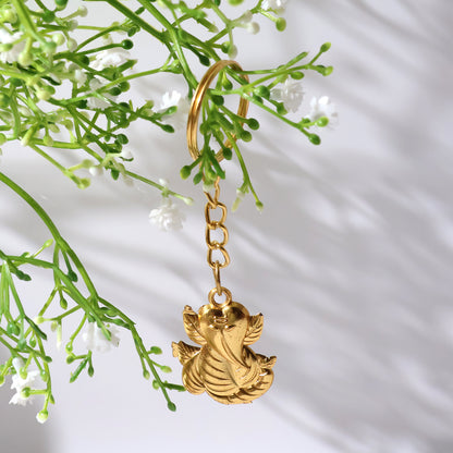 Golden Ganesh Leaf Design Keychain (1 Pc)