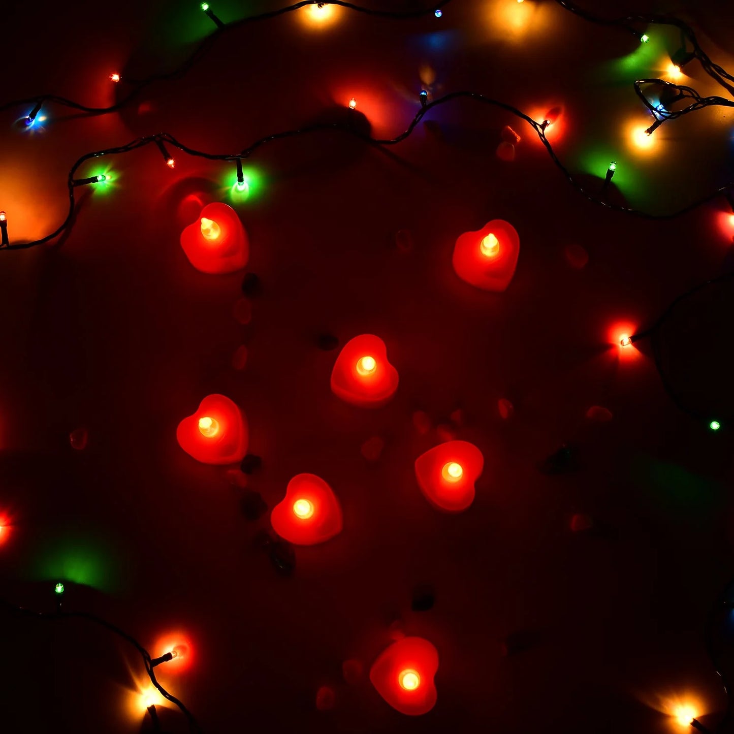 LED Heart Shape Flameless Tea Light Candles Multi Color Battery Operated Decorative Diya Lights for Diwali Navratri Wedding Home Decoration Pack of 12