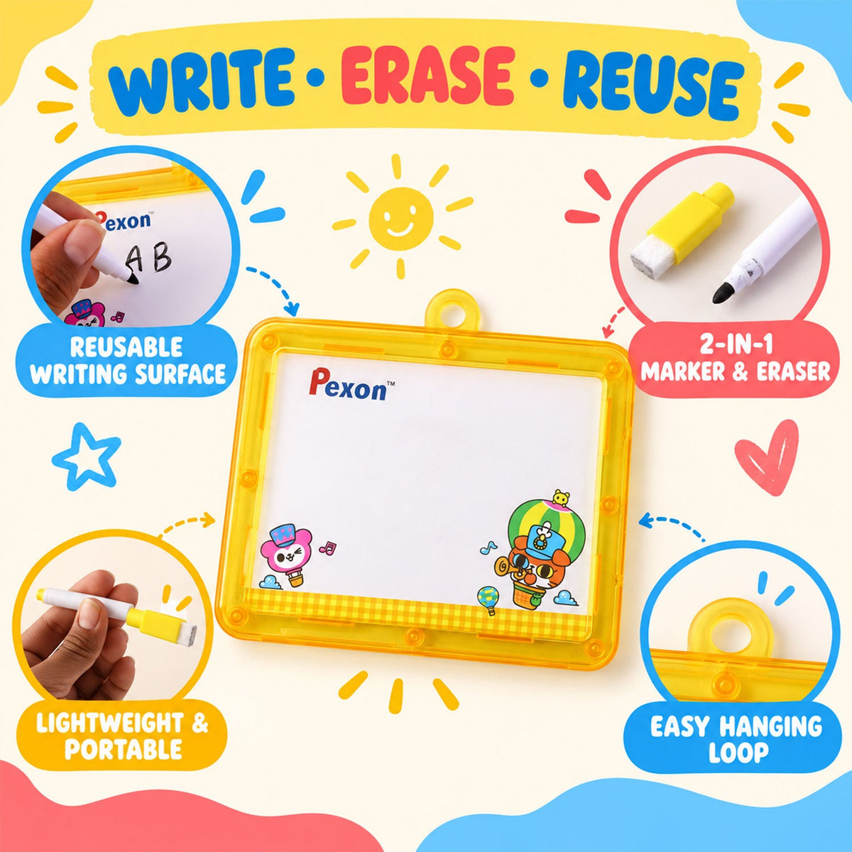Reusable Kids Writing And Drawing Slate With Marker Eraser For Learning Practice