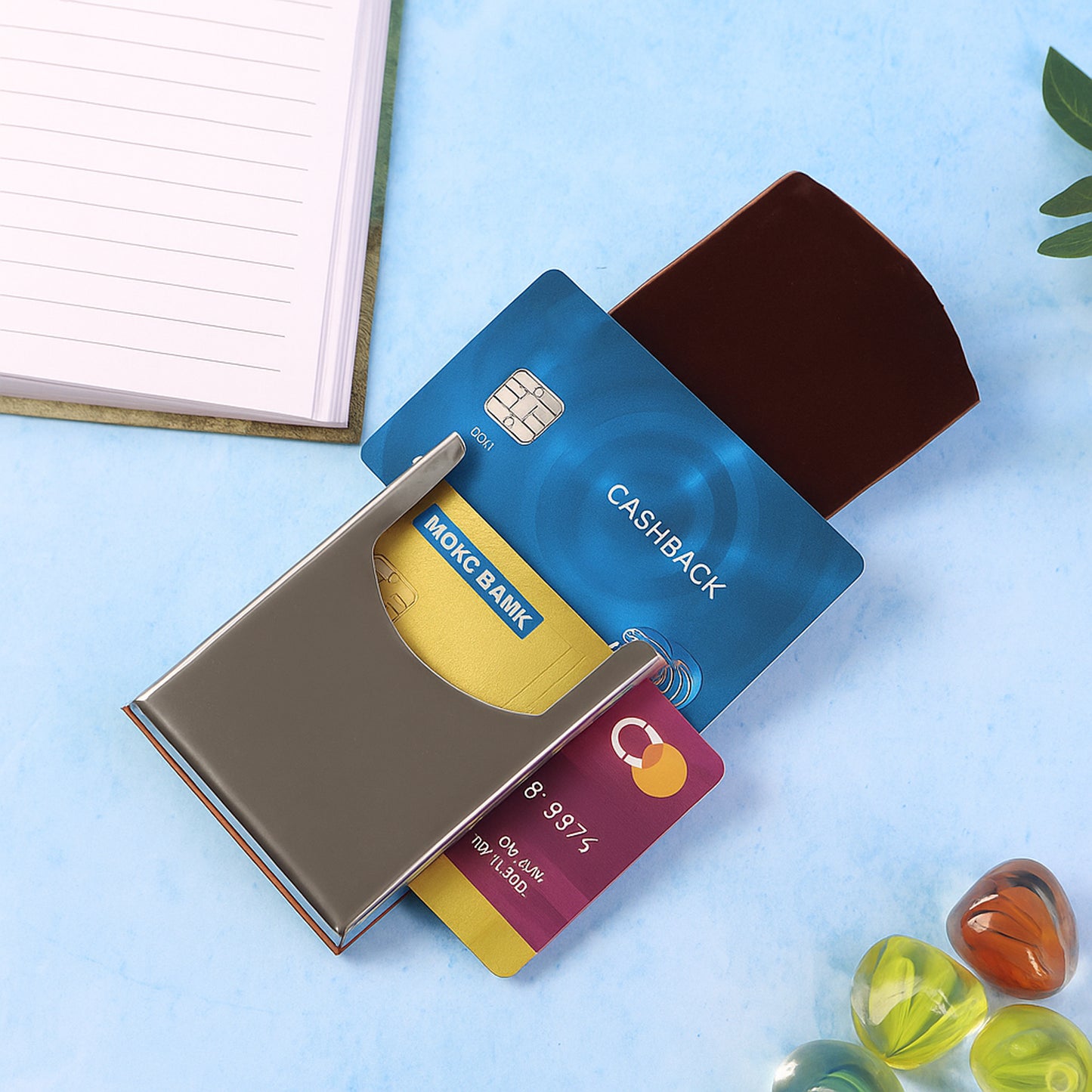 Premium Leather Finish Visiting Card Holder – Stainless Steel Slide-Out Business Card Case (1 Pc)