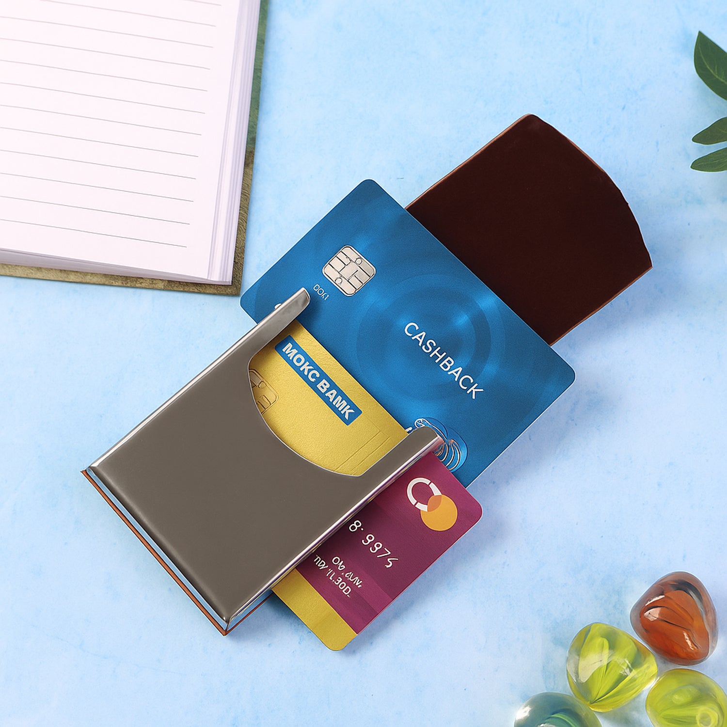 Premium Leather Finish Visiting Card Holder – Stainless Steel Slide-Out Business Card Case (1 Pc)