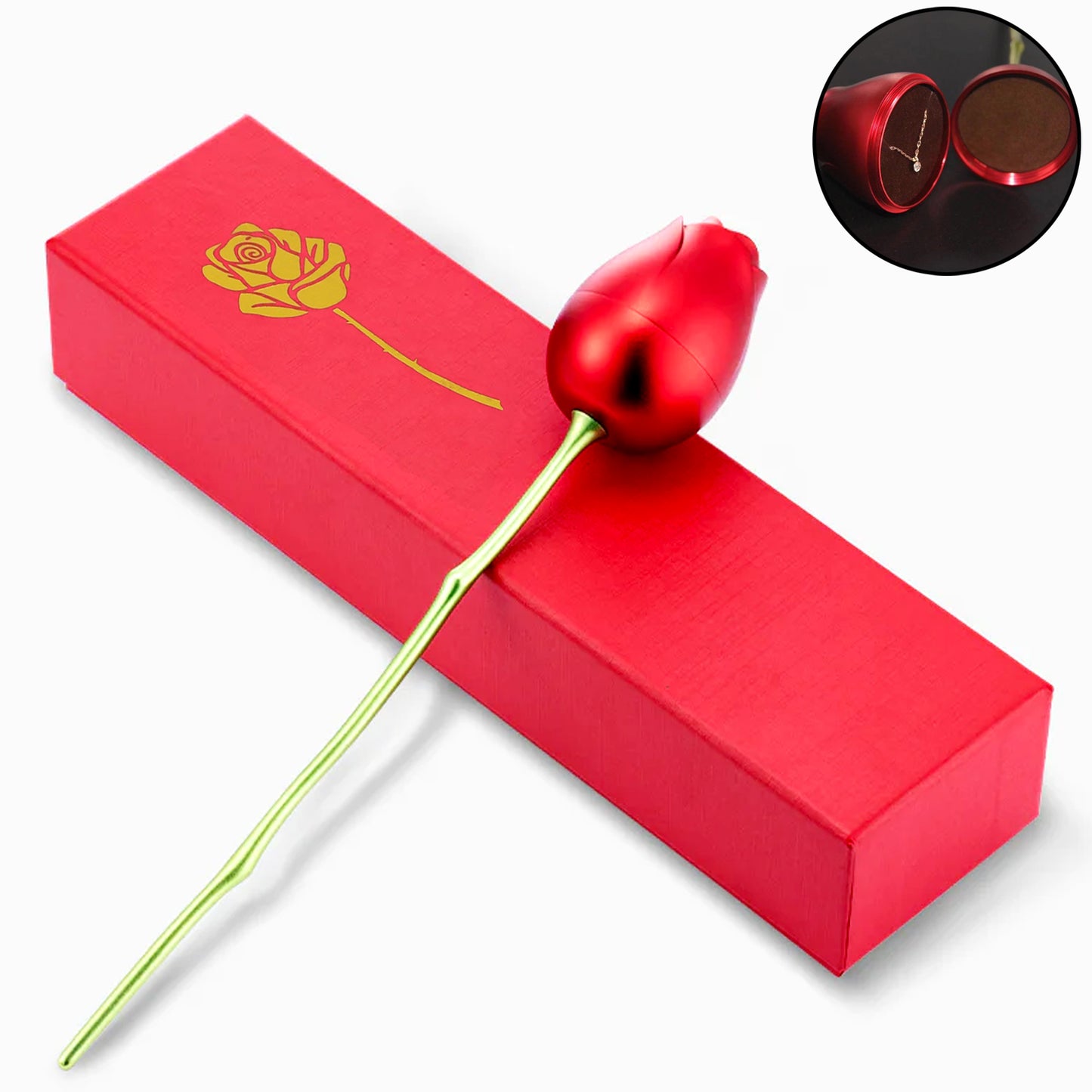 Metal Red Rose Couple Jewelry Box Romantic Ring Box for Proposal Engagement Wedding Anniversary and Valentine's Day Gift (1 Pc)