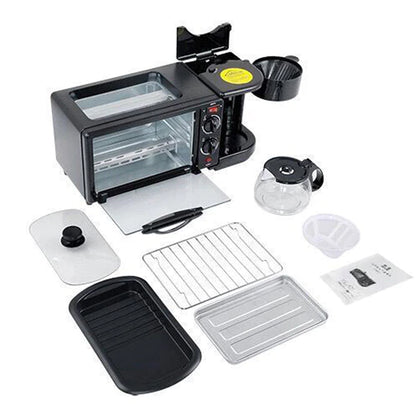 3-in-1 Breakfast Maker with Toaster Oven, Grill Pan and Coffee Maker – Portable All-in-One Breakfast Station for Quick Morning Meals