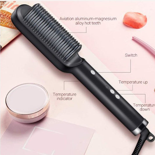 Hair Straightener Brush – Ceramic Hair Straightening Comb with Fast Heat-Up and Adjustable Temperature for Smooth, Shiny and Frizz-Free Hair (1 Pc)