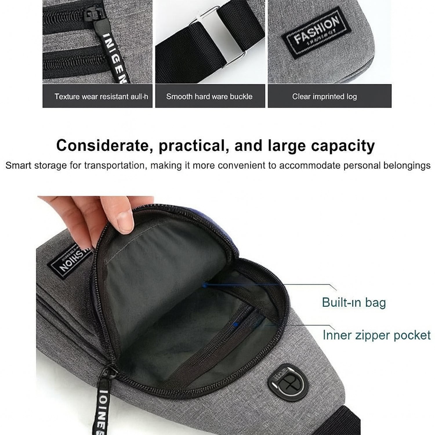 Unisex Waterproof USB Charging Crossbody Sling Bag with Earphone Port and Adjustable Shoulder Strap