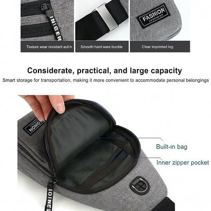 Unisex Waterproof USB Charging Crossbody Sling Bag with Earphone Port and Adjustable Shoulder Strap
