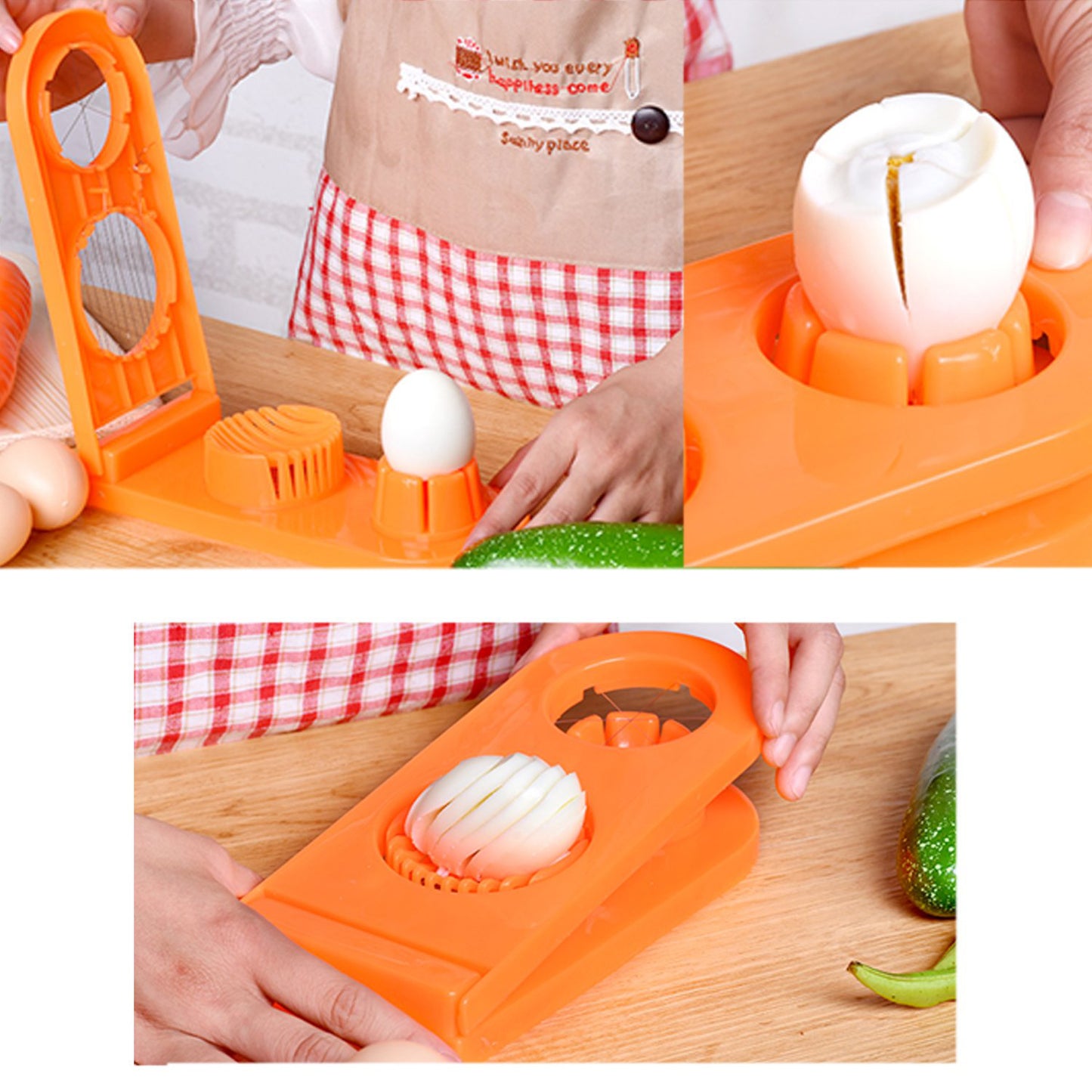 2 in 1 Double Cut Boiled Egg Cutter and Slicer with Stainless Steel Wire – Easy Egg Slicing Tool for Kitchen Use