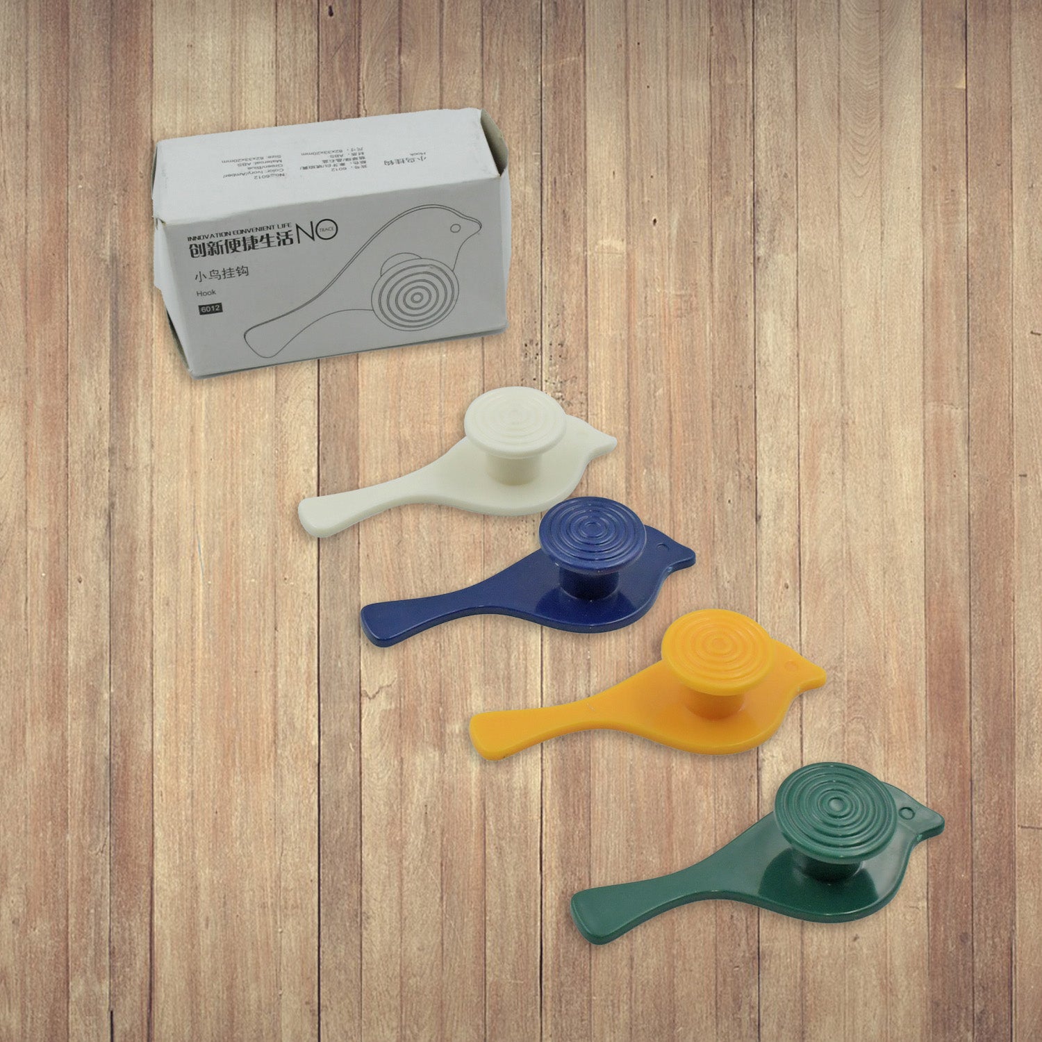 Bird Shape Self Adhesive Wall Hooks | Decorative No Drill Towel, Coat, Hat and Key Holder Hooks for Bathroom, Kitchen, Bedroom and Office | 4 Piece Set