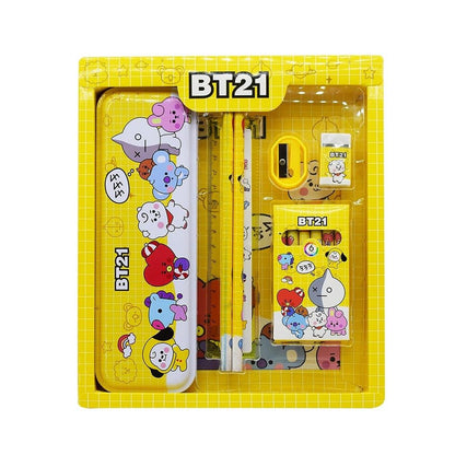 Kids Cartoon Stationery Kit with Metal Pencil Box – 12 Pieces School Supply Set with Pencils, Crayons, Scale, Sharpener and Eraser – Birthday Return Gift for Kids