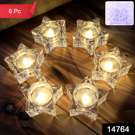 Star Shaped LED Flameless Tealight Candles Set of 6 Battery Operated Decorative Candles for Home Decor Festivals Weddings and Parties