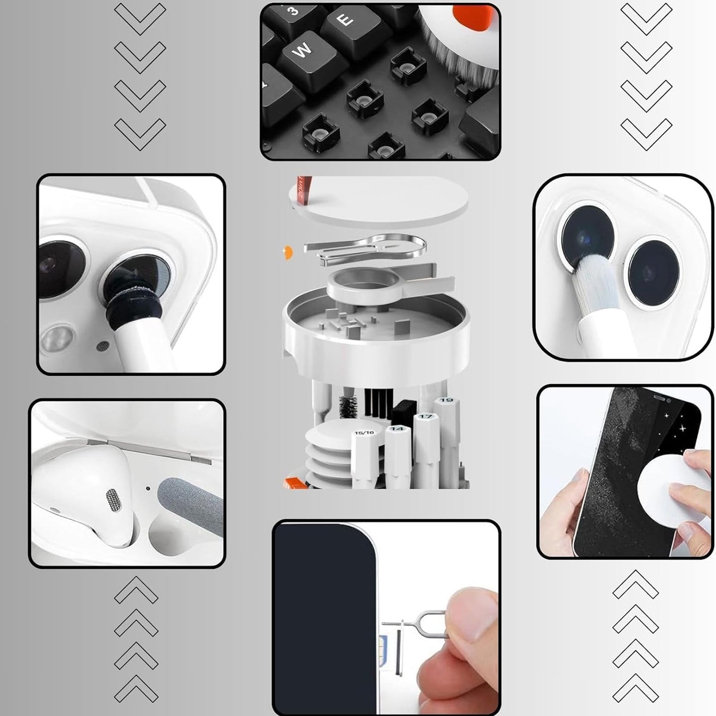 20 in 1 Keyboard Cleaner Kit – Laptop, Phone and Screen Cleaning Set with Electronic Cleaning Brush, Spray and Multi-Tool Accessories for AirPods, iPad, iPhone, Camera and Computer (1 Pc)