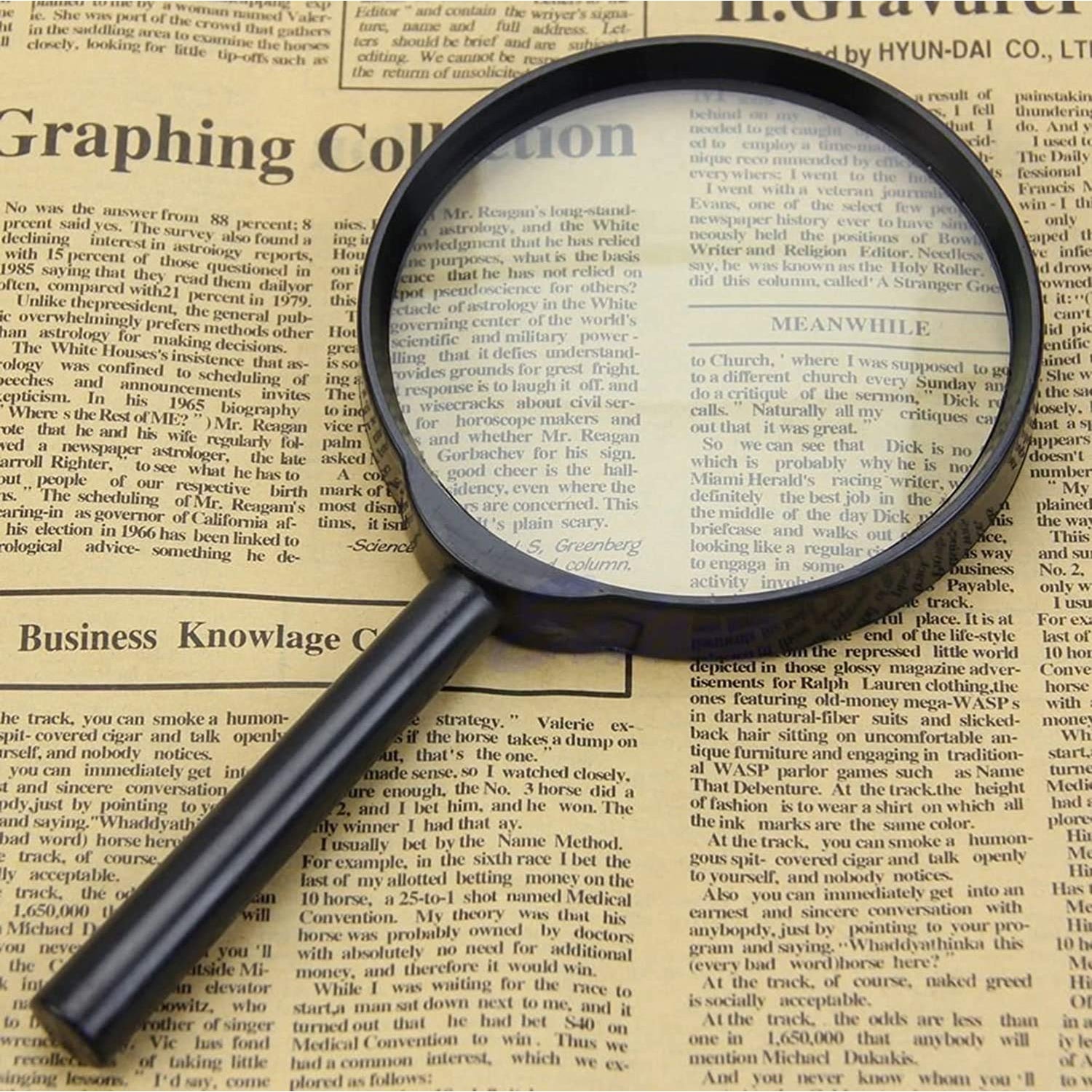 Magnifying Glass Lens Reading Aid – Real Glass Handheld Magnifier with Plastic Handle, 50mm Lens (1 Pc)