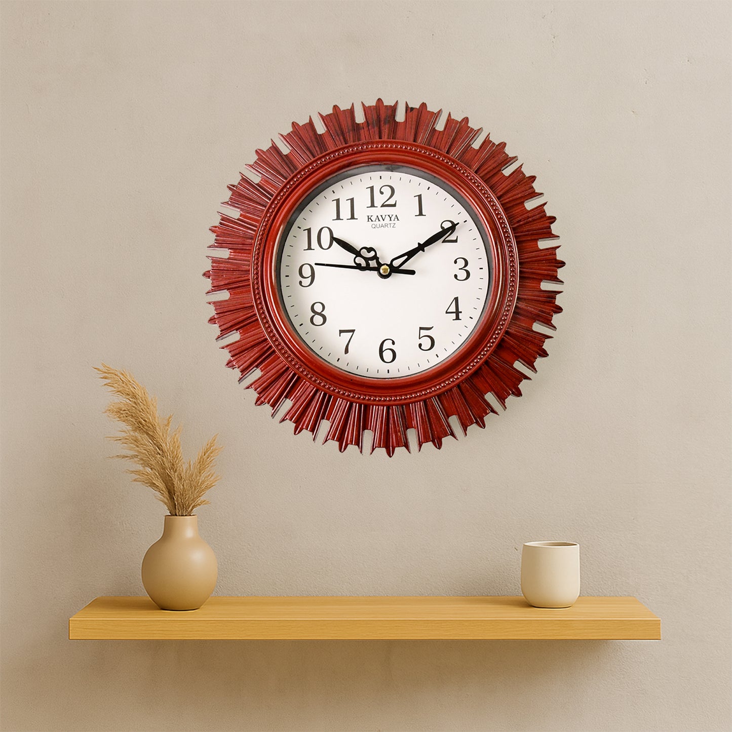 Wooden Look Designer Wall Clock Battery Operated Silent Analog Round Decorative Wall Clock for Living Room, Kitchen, Bedroom, Office and Home Décor