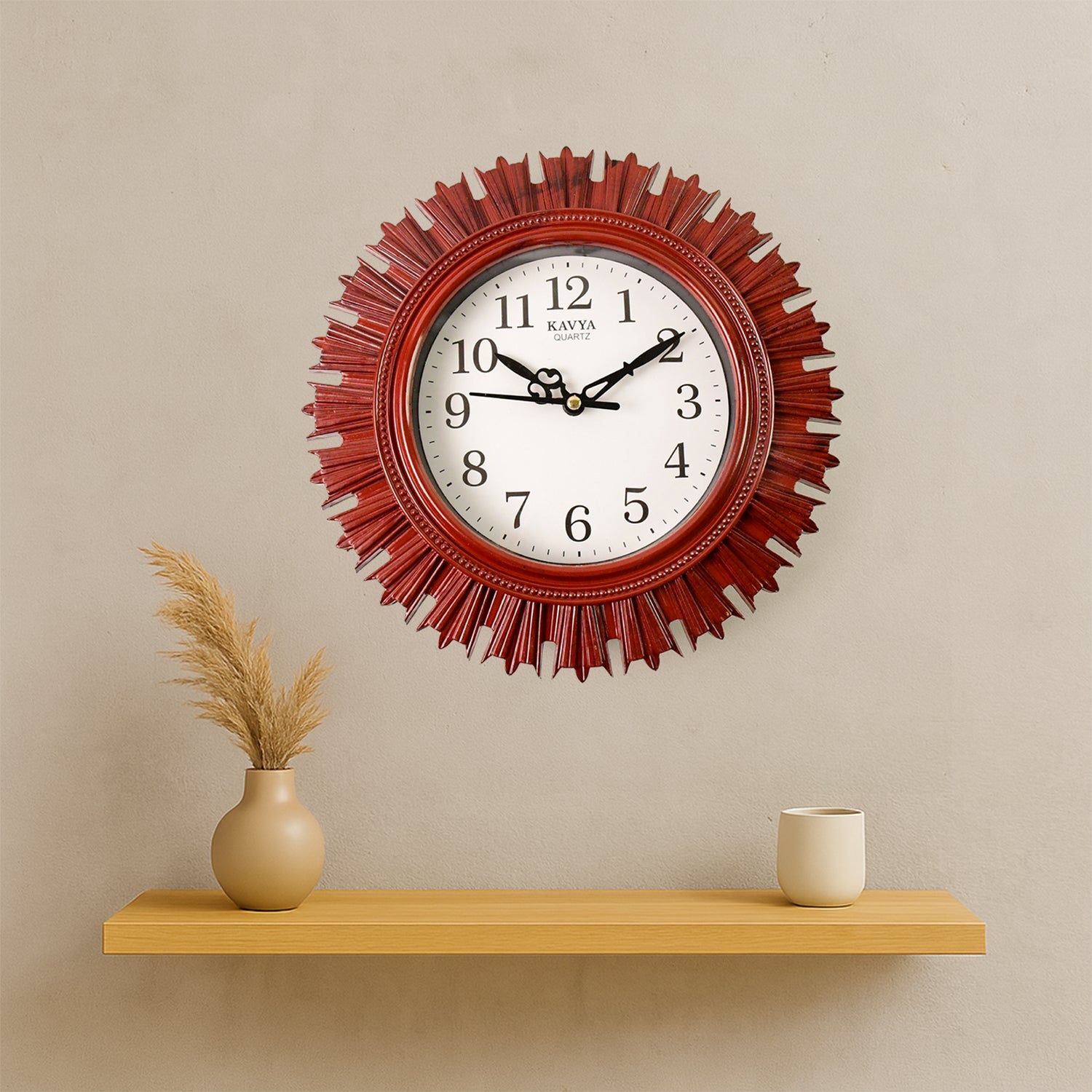 Wooden Look Designer Wall Clock Battery Operated Silent Analog Round Decorative Wall Clock for Living Room, Kitchen, Bedroom, Office and Home Décor