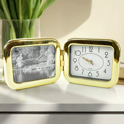 Portable Foldable Desk Clock Battery Operated Quartz Table Clock Compact Travel Clock for Home, Office, Study Desk and Bedroom (1 Pc)