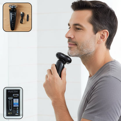 Rechargeable Electric Rotary Shaver Trimmer for Men – Cordless 3D Floating Head Beard Trimmer with USB Charging Cable and Cleaning Brush for Smooth Wet and Dry Shaving (1 Set)