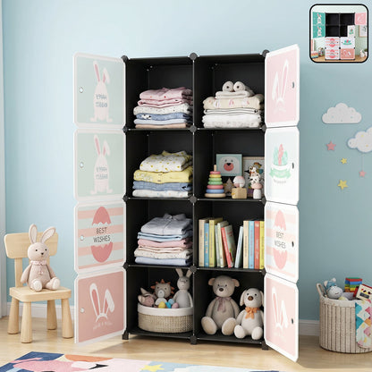 8 Compartment Modular Plastic Kids Storage Cabinet Wardrobe (1 Set)