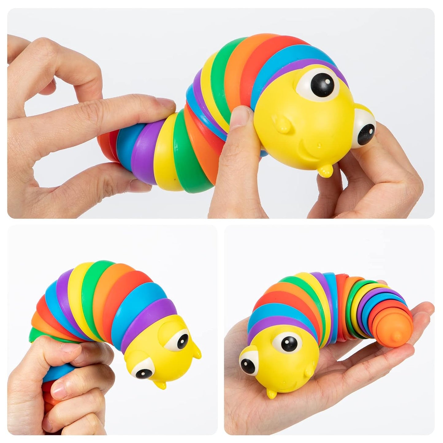 3D Rainbow Slug Fidget Toy Sensory Articulated Plastic Stress Relief Finger Toy for Kids (1 Pc)