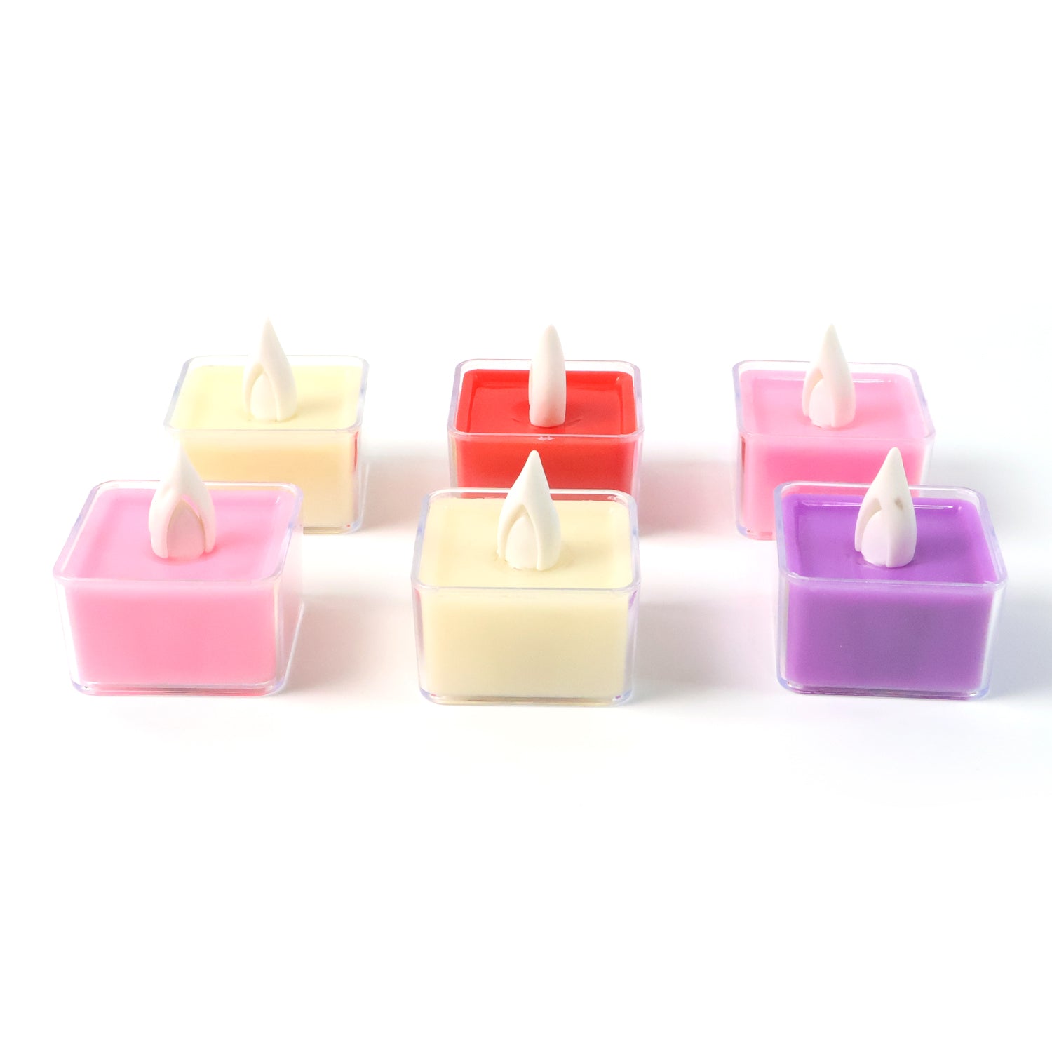 Square LED Flameless Decorative Tealight Candles 6 Pcs Set Battery Operated Multicolor Flickering Lights for Home Diwali Puja Wedding and Party Decoration