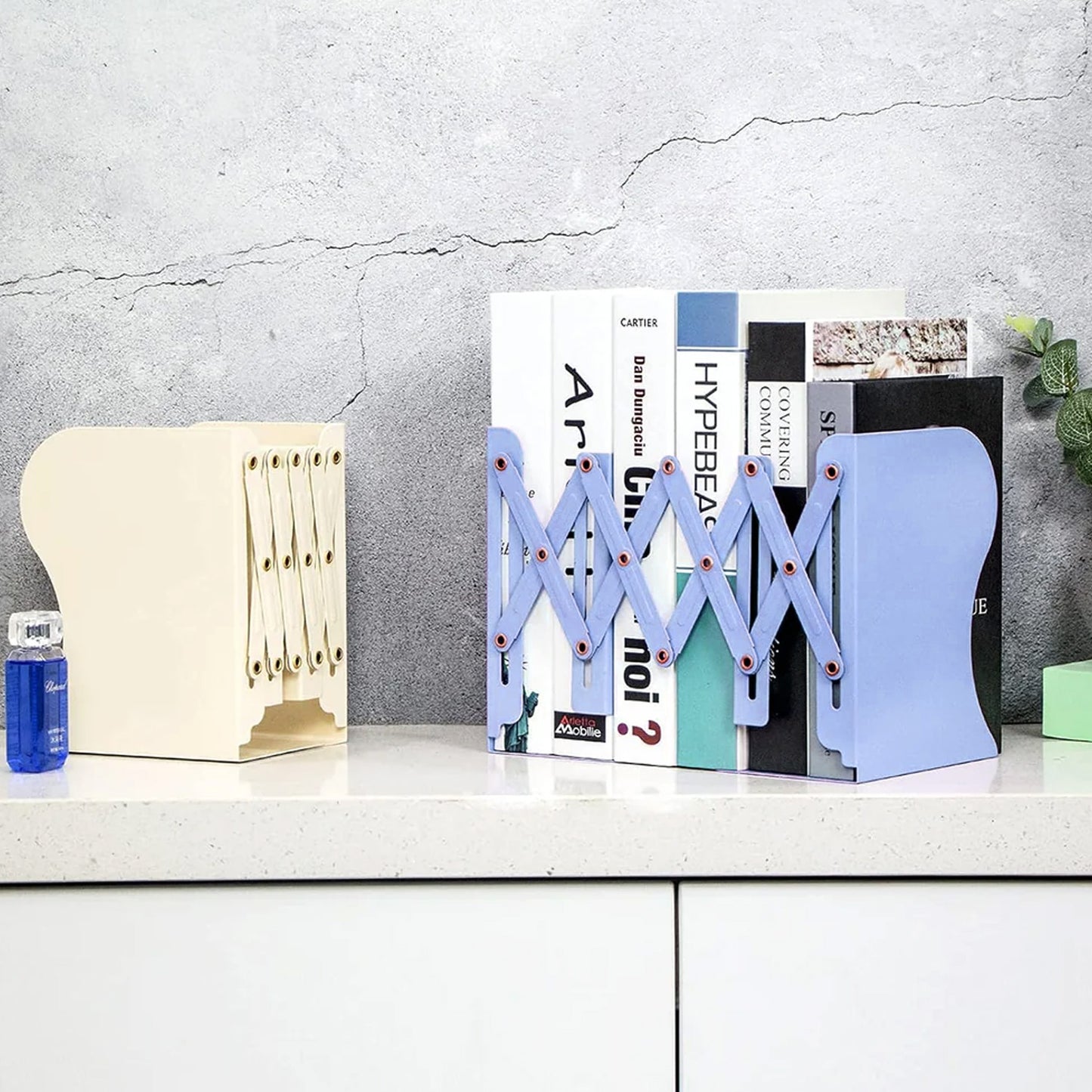 Adjustable Expandable Book Organizer Stand with Folding Scissor Design Heavy Duty Book Holder for Study Table Office Desk Home Library and Shelf Organization (1 Pc)