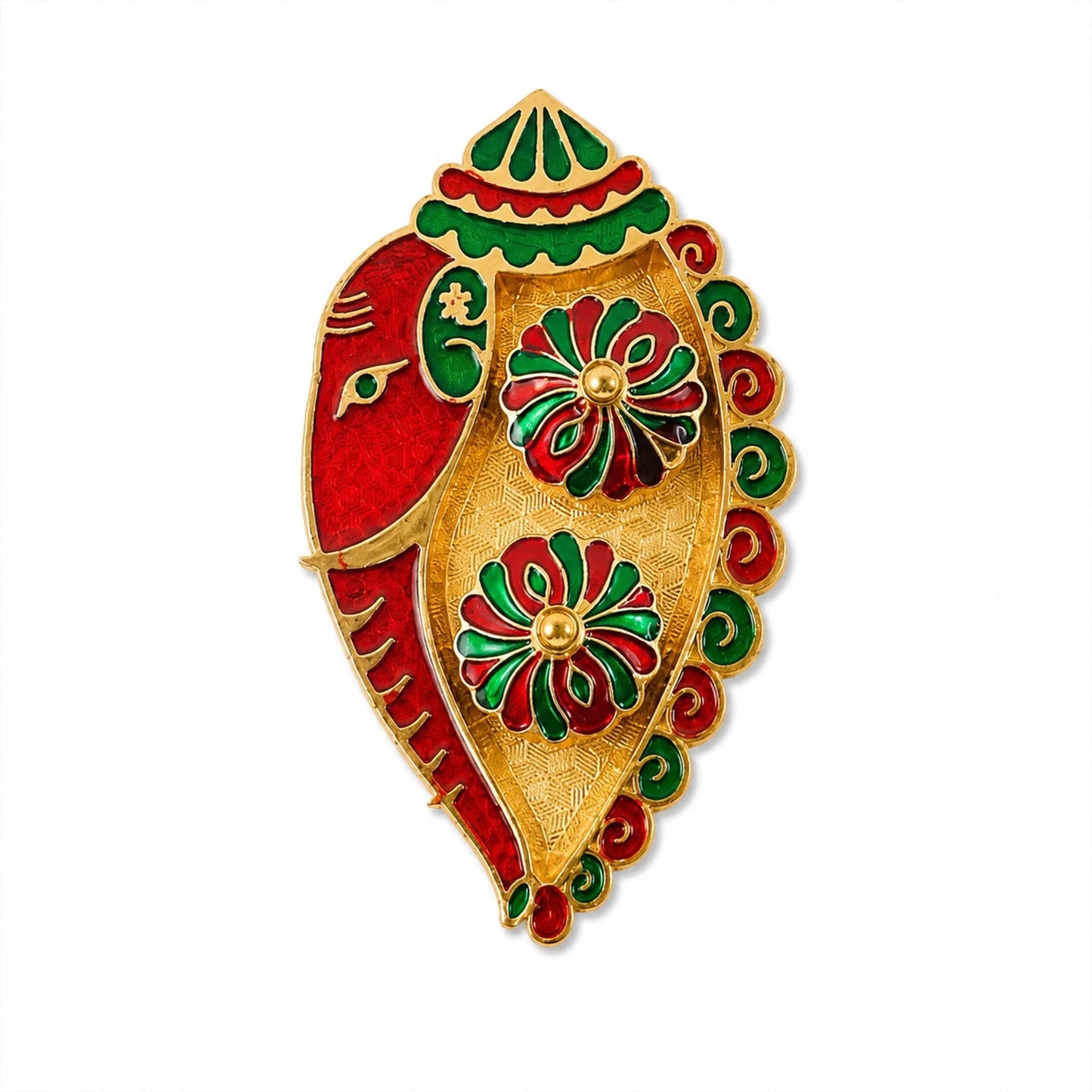 Leaf Shaped Kankavati Kumkum Holder, Decorative Golden Roli Chawal Box with Lidded Containers for Puja, Tilak, Home Temple and Festive Rituals (1 Pc)