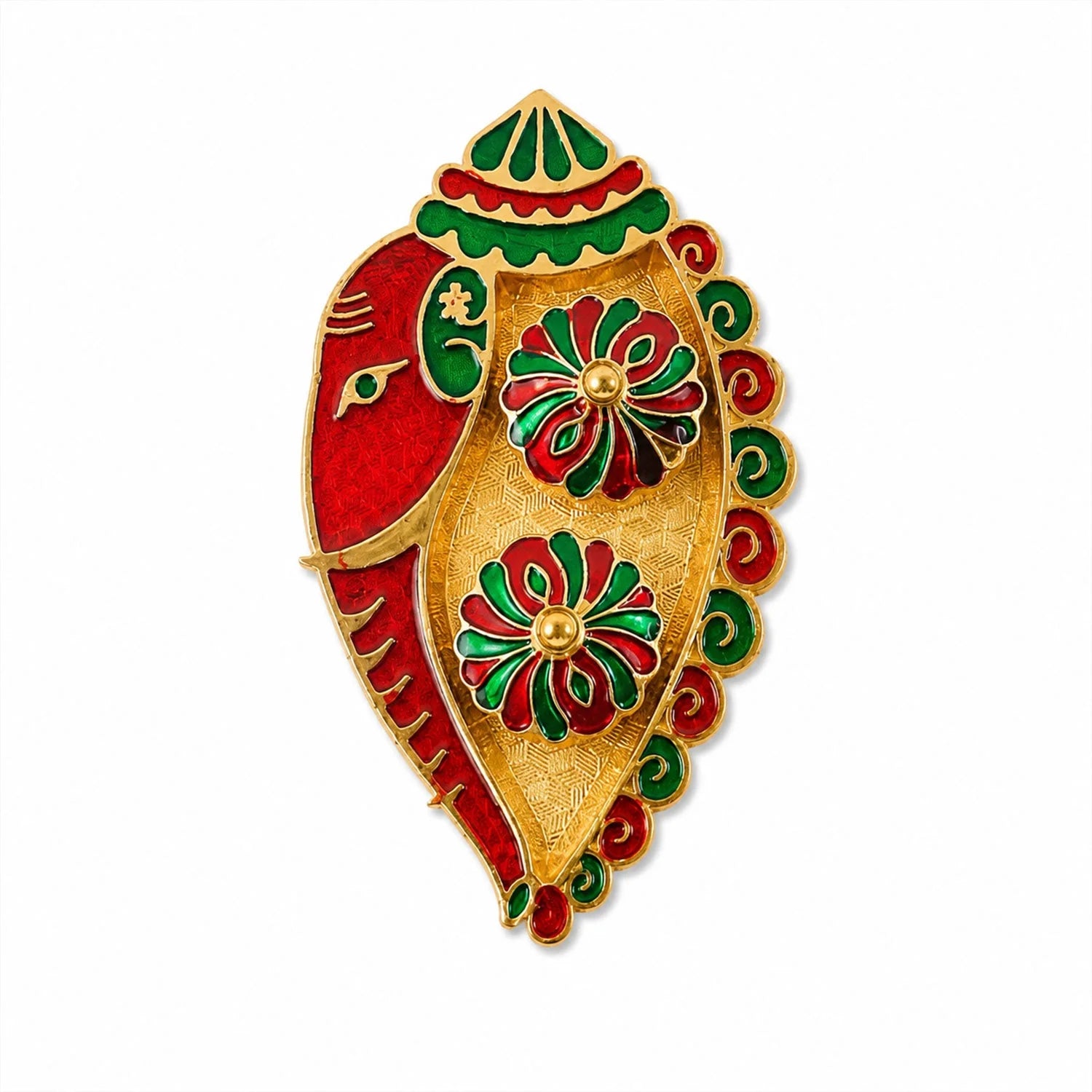 Leaf Shaped Kankavati Kumkum Holder, Decorative Golden Roli Chawal Box with Lidded Containers for Puja, Tilak, Home Temple and Festive Rituals (1 Pc)