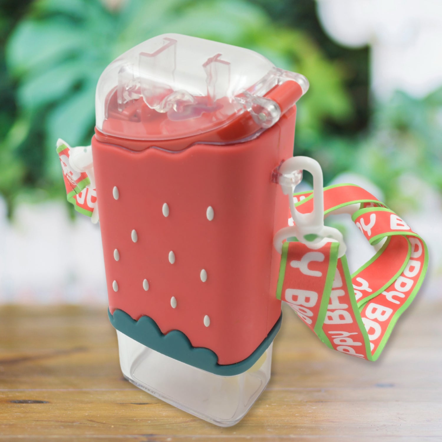Portable Cute Water Bottle for Kids Ice Cream Shape Popsicle Water Bottle with Straw Adjustable Shoulder Strap BPA Free Leakproof 300ML