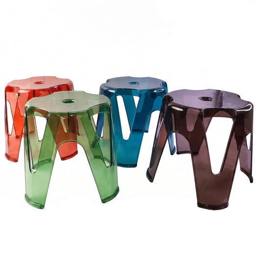 Transparent Plastic Sitting Stool Set of 4 Strong Durable Stackable Stool Multipurpose Seat for Home Bathroom Kitchen Garden Living Room and Outdoor Use (4 Pc Set)