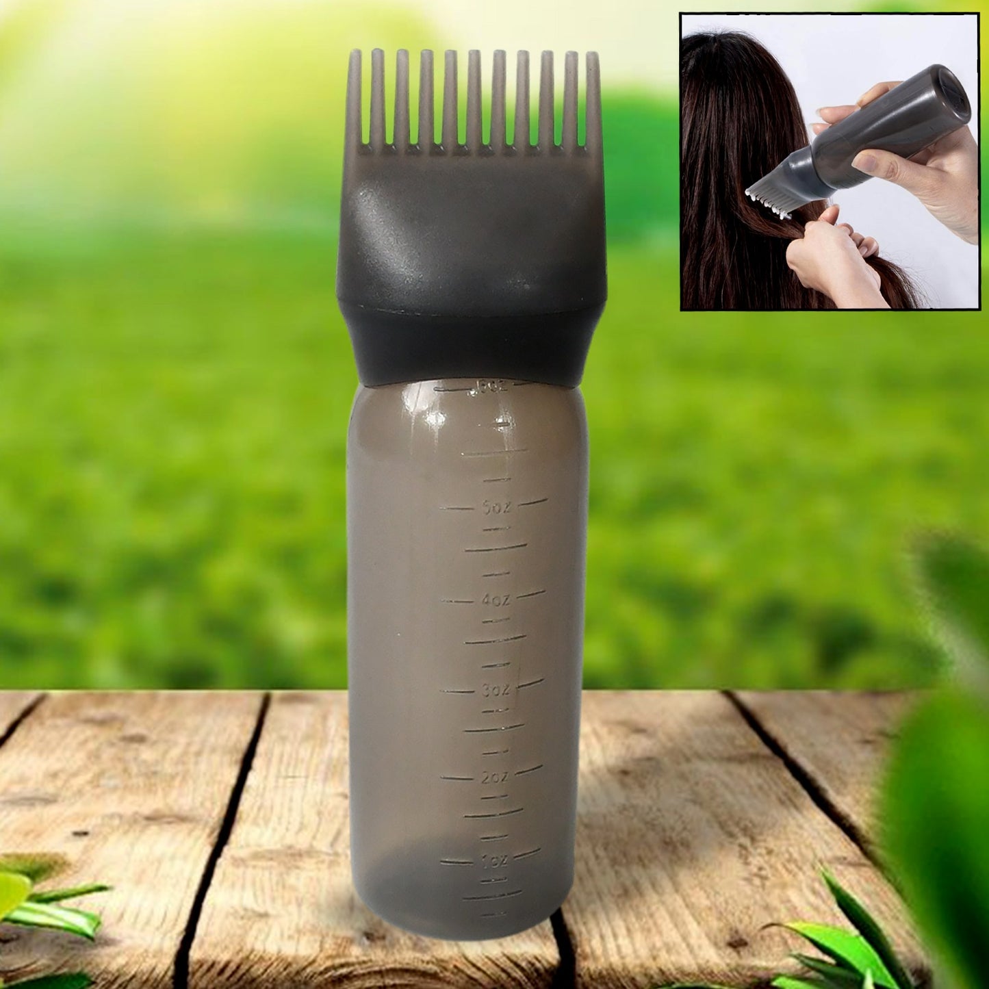 Hair Oil and Hair Dye Comb Applicator Bottle – Reusable Brush Applicator with Graduated Scale for Hair Coloring, Oiling and Scalp Treatment (1 Pc)