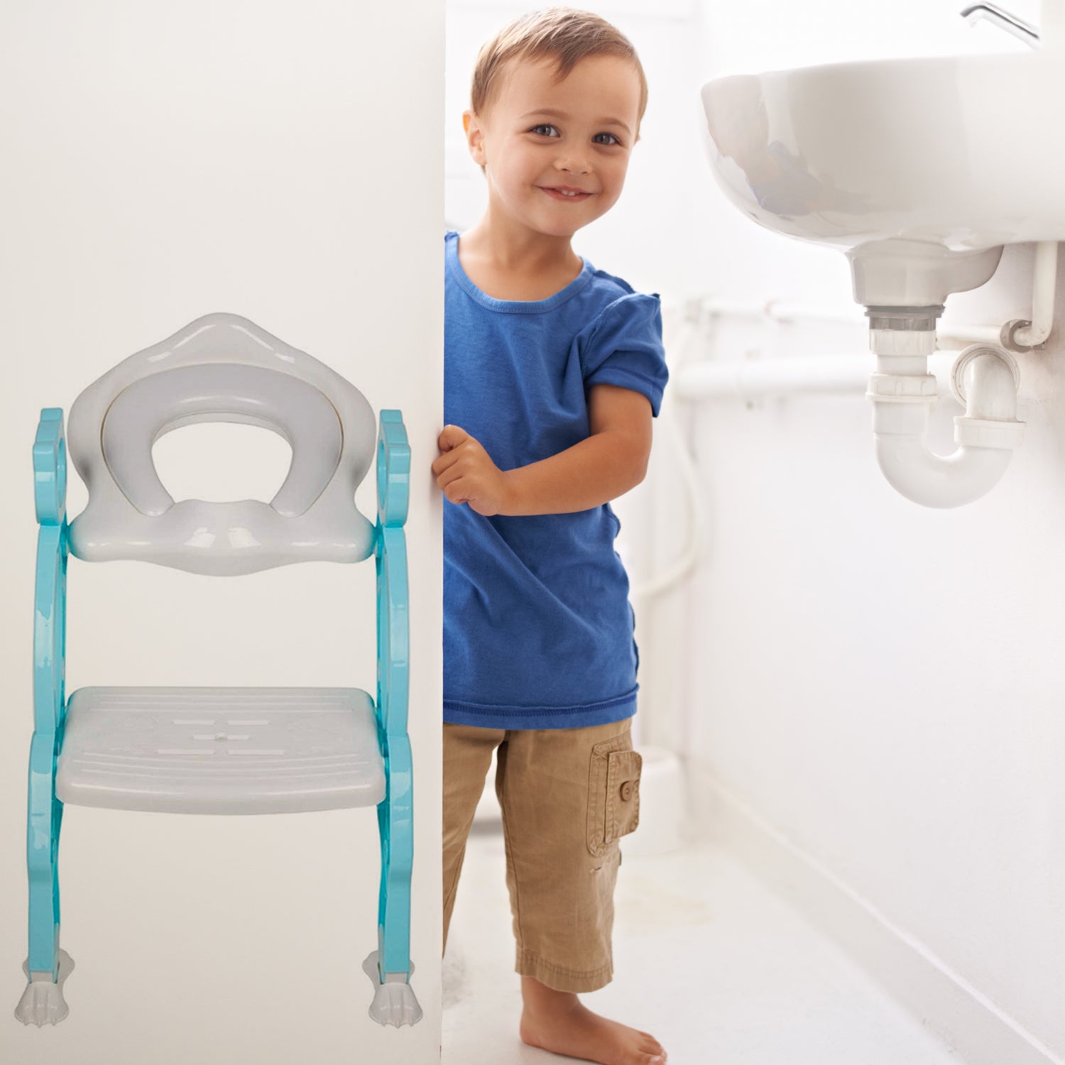 2-in-1 Potty Training Toilet Seat with Step Stool Ladder for Toddlers – Foldable Kids Toilet Training Seat with Soft Cushion, Adjustable Step and Non-Slip Design