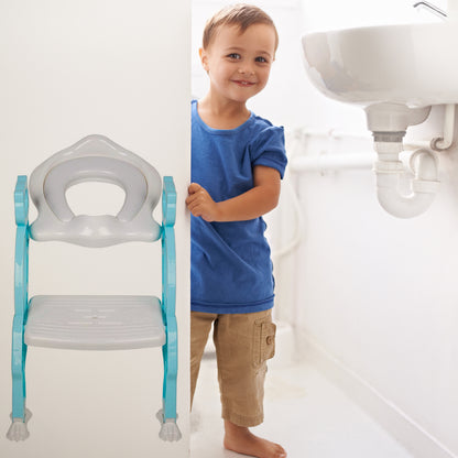 2-in-1 Potty Training Toilet Seat with Step Stool Ladder for Toddlers – Foldable Kids Toilet Training Seat with Soft Cushion, Adjustable Step and Non-Slip Design