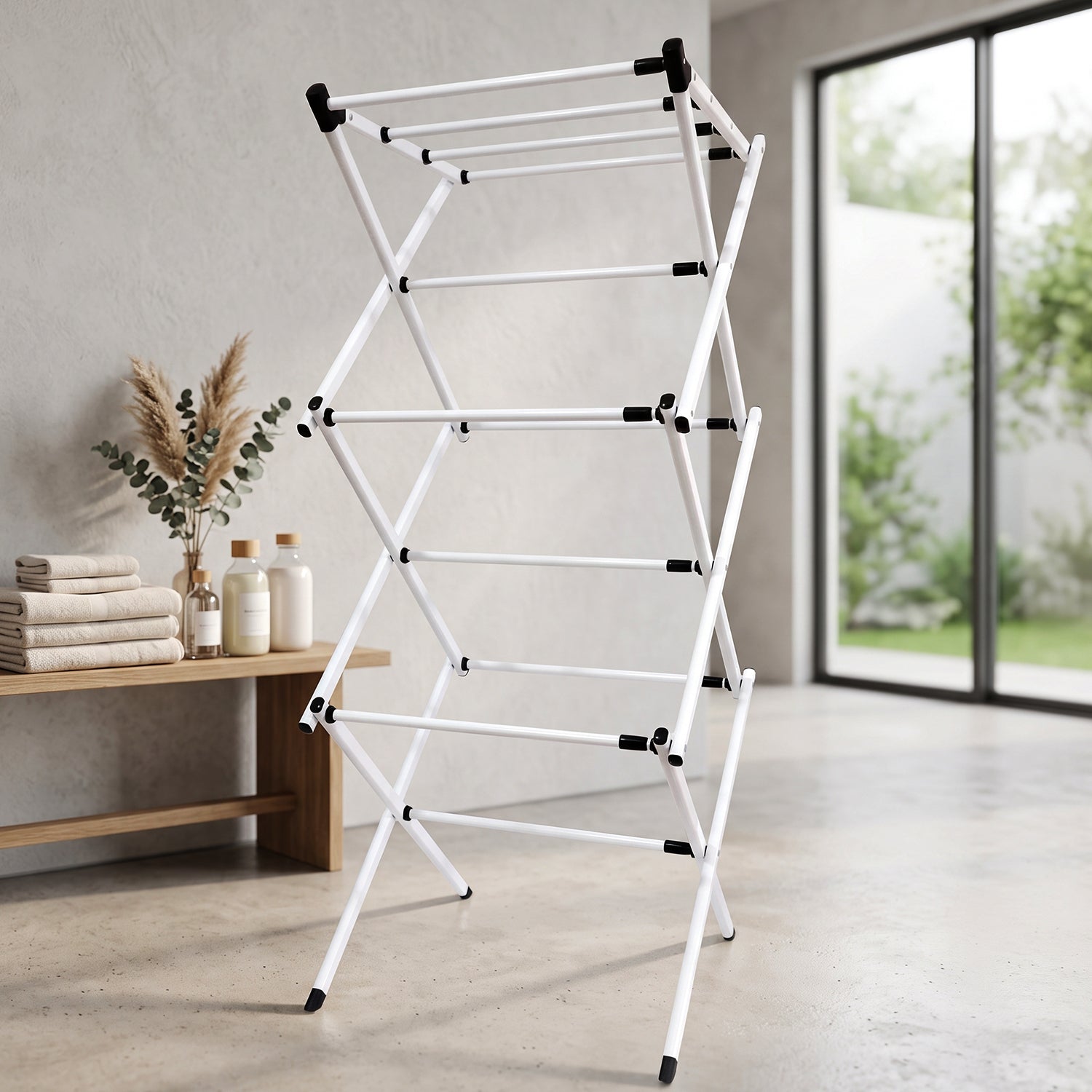 Metal Foldable Clothes Drying Rack 3 Tier Portable Laundry Stand Collapsible Cloth Dryer for Indoor Outdoor Balcony Home Space Saving (1 Pc)
