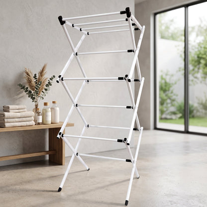 Metal Foldable Clothes Drying Rack 3 Tier Portable Laundry Stand Collapsible Cloth Dryer for Indoor Outdoor Balcony Home Space Saving (1 Pc)