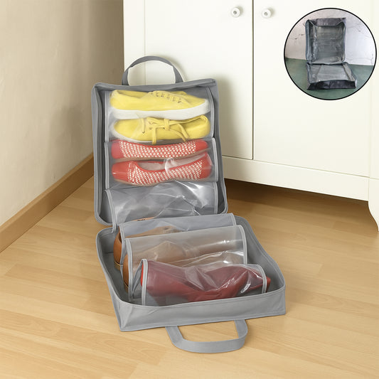 Travel Shoe Storage Bag with Zipper Closure and Carry Handle – Foldable Waterproof Shoe Organizer for 3 Pairs of Footwear – Compact Dustproof Shoe Carrying Bag for Travel and Home Use