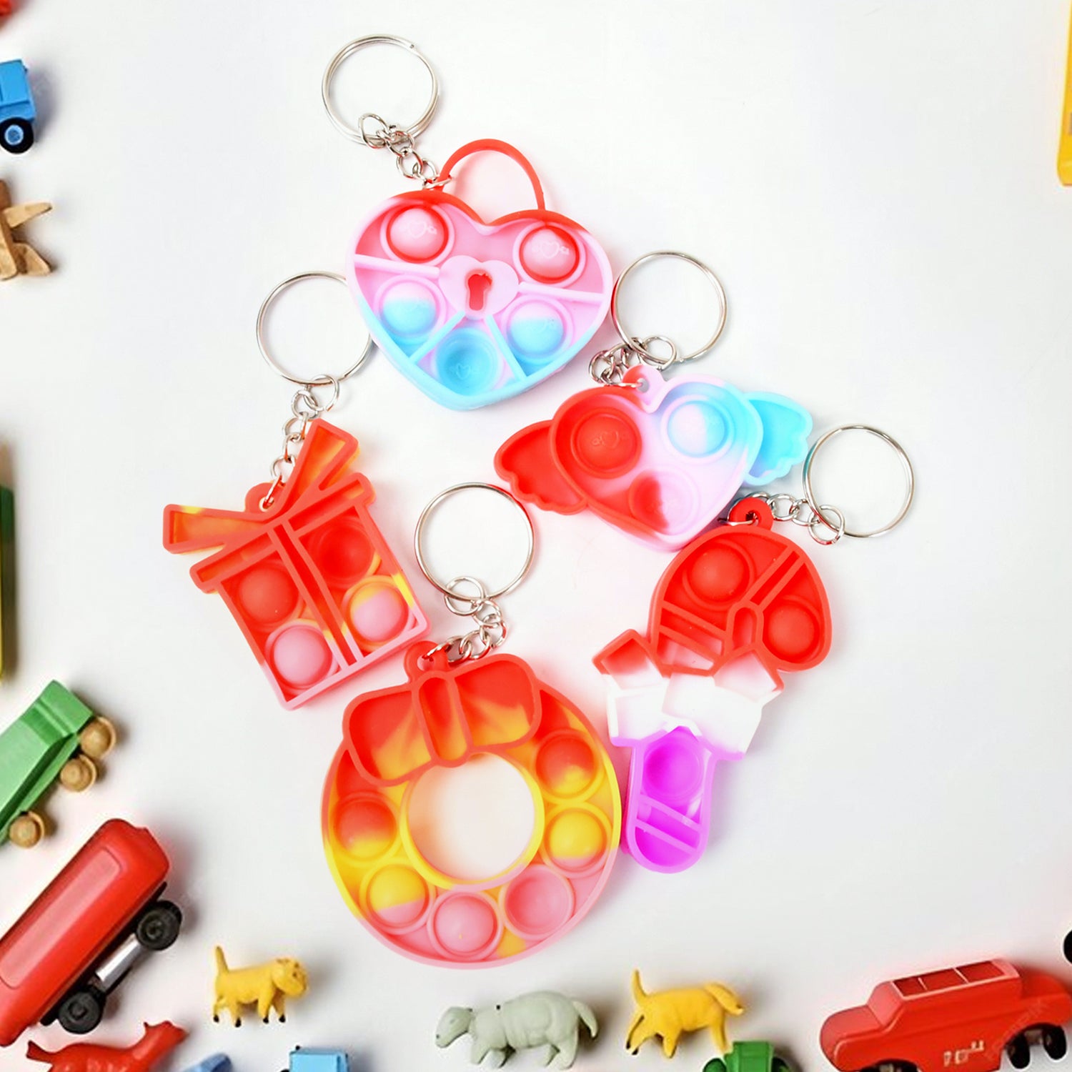 Silicone Pop It Keychain Fidget Toy Portable Bubble Popper Stress Relief Keyring for Kids Random Design (1 Pc)