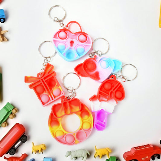 Silicone Pop It Keychain Fidget Toy Portable Bubble Popper Stress Relief Keyring for Kids Random Design (1 Pc)