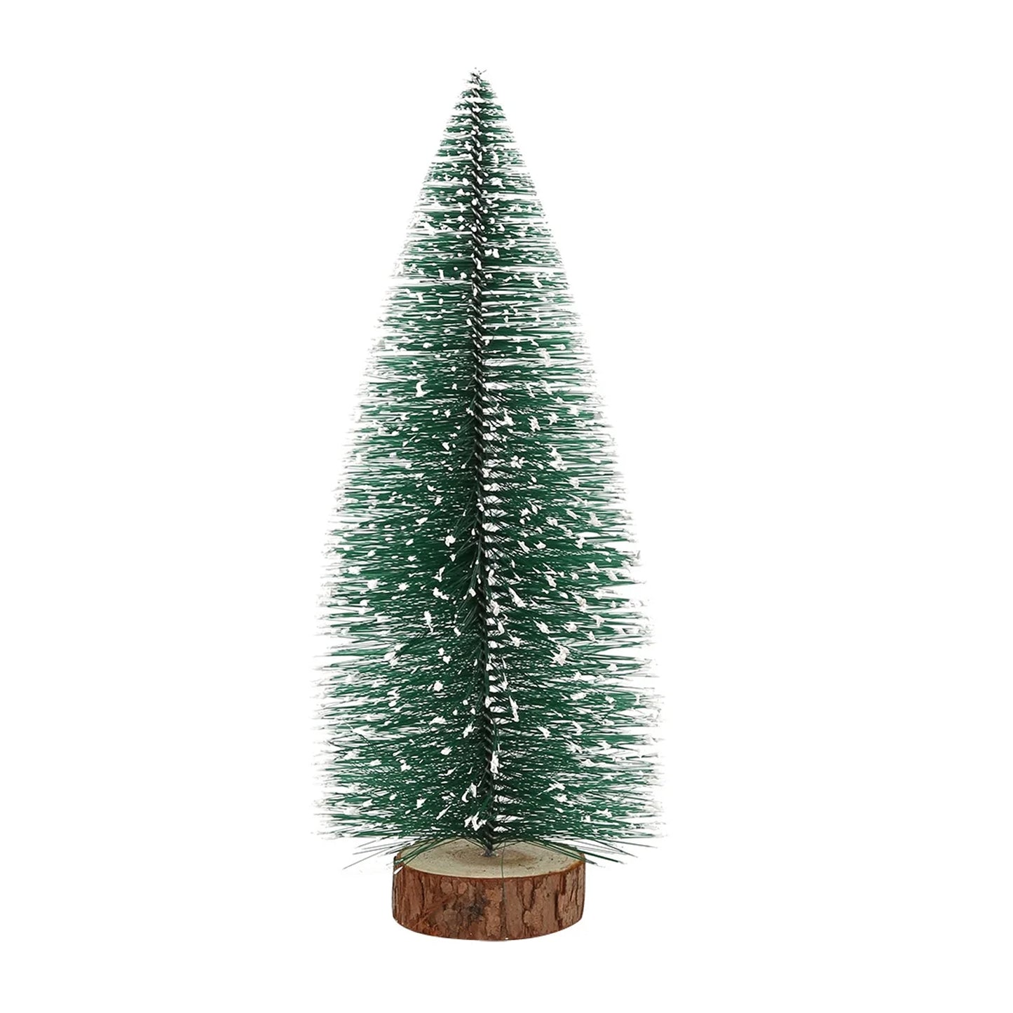 Mini Artificial Christmas Tree with Snow Effect – Small Green Fir Tree with Wooden Base – 1 Pc