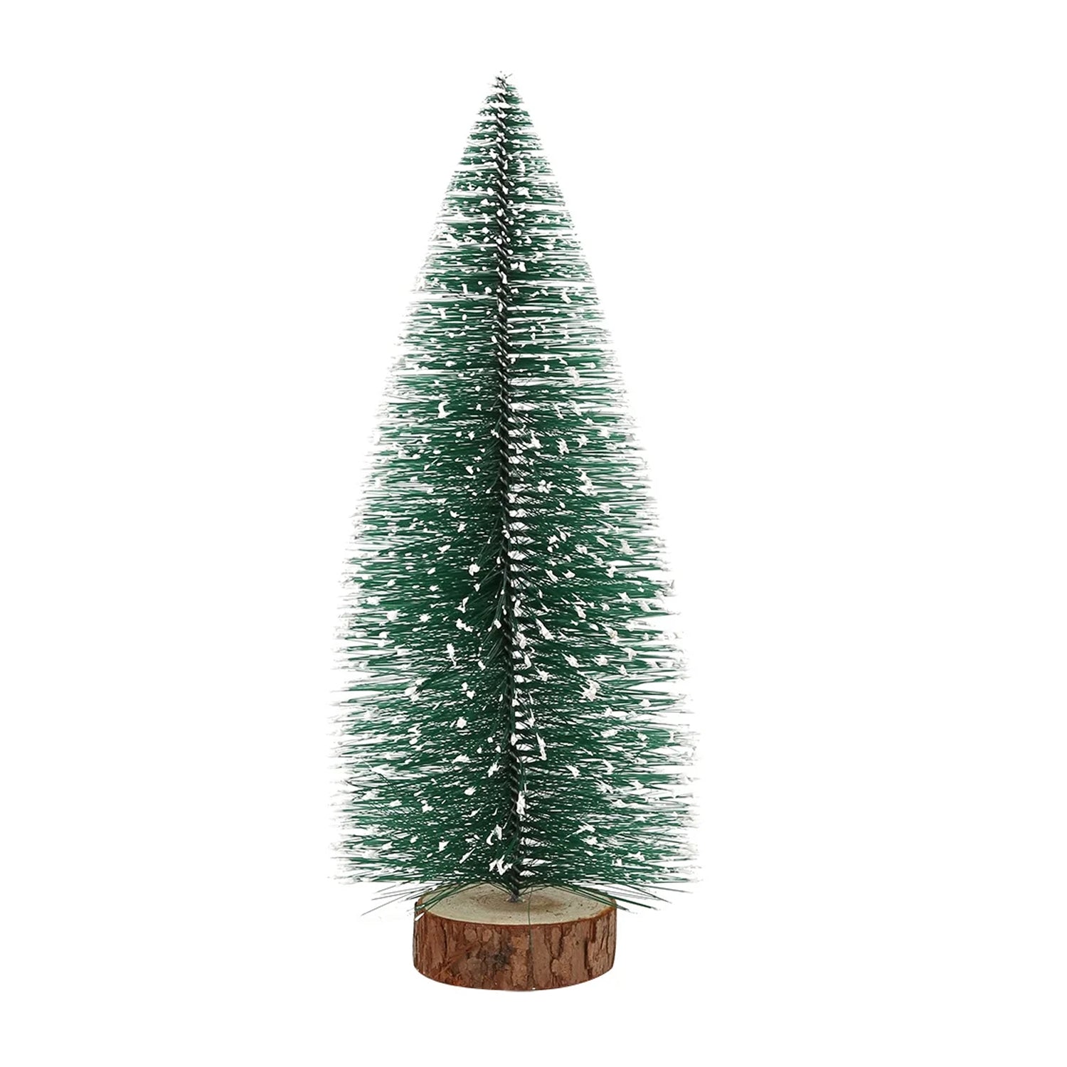Mini Artificial Christmas Tree with Snow Effect – Small Green Fir Tree with Wooden Base – 1 Pc