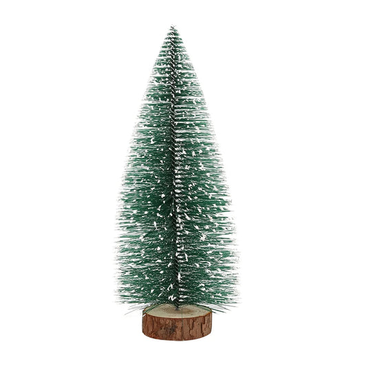 Mini Artificial Christmas Tree with Snow Effect – Small Green Fir Tree with Wooden Base – 1 Pc