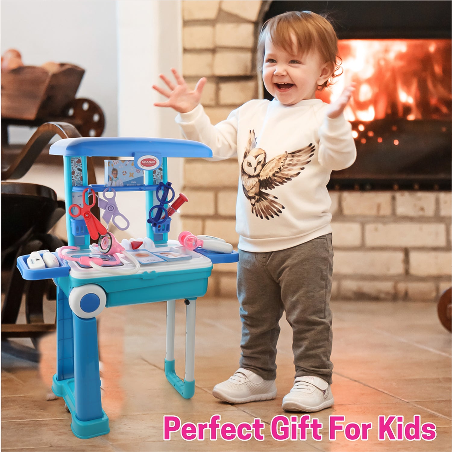 Premium Doctor Set Trolley for Kids Pretend Play Medical Kit with LED Light Instruments and Rolling Suitcase (1 Set)