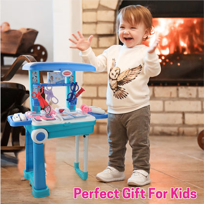 Premium Doctor Set Trolley for Kids Pretend Play Medical Kit with LED Light Instruments and Rolling Suitcase (1 Set)